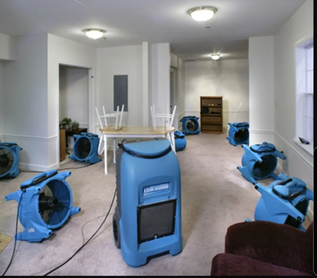 Air movers and dehumidifier setup for Water Extraction & Removal in Weiser